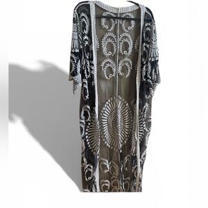 Black and White Embroidered Kimono